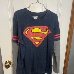 DC Comics Superman Long Sleeve Shirt - Navy and Gray L used